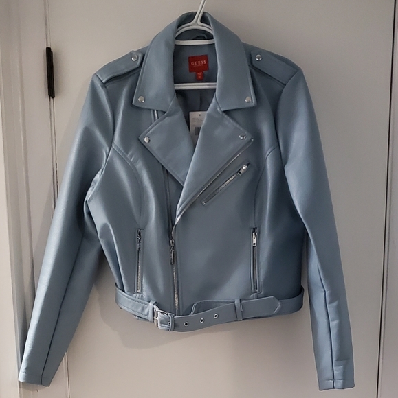 Guess Jackets & Blazers - Guess Powder Blue XL Biker Moto Jacket BNWT